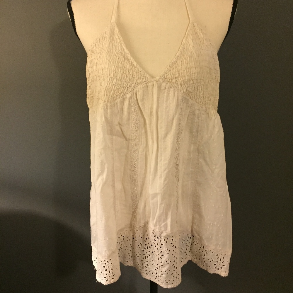 Romeo & Juliet Tan Eyelet Halter Tank